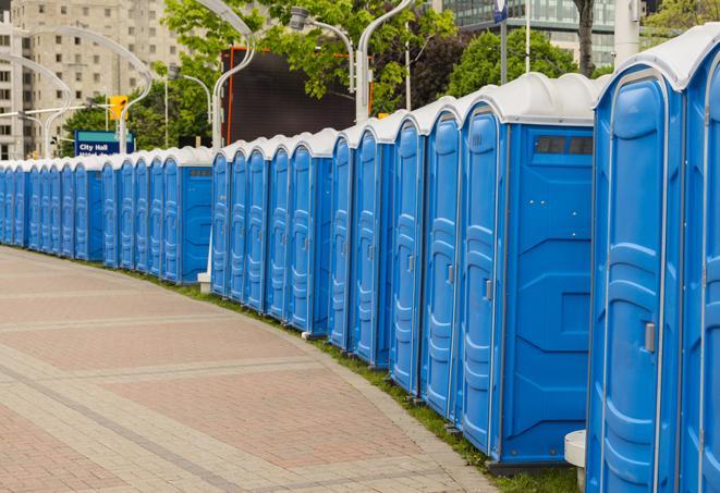 Seasonal porta potty units set up at a Germantown, Tennessee venue