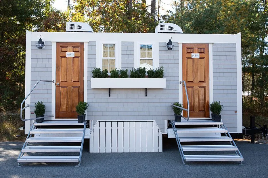 Wedding restroom units discretely staged at a venue in Germantown, Tennessee